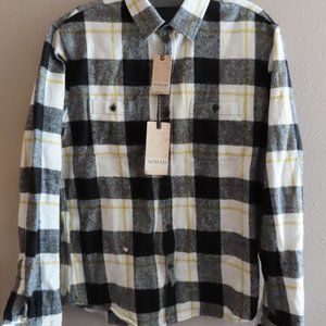 Nomad Men's Long Sleeve Flannel Shirt; Blk/Whi/Yel; Buttons; Size S; NEW